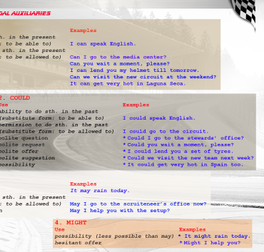 Grammar - The most boring thing in a coursebook... Or not? Putting each grammatical issue into a pure motorsport content will help you understanding the most complicated ones too...